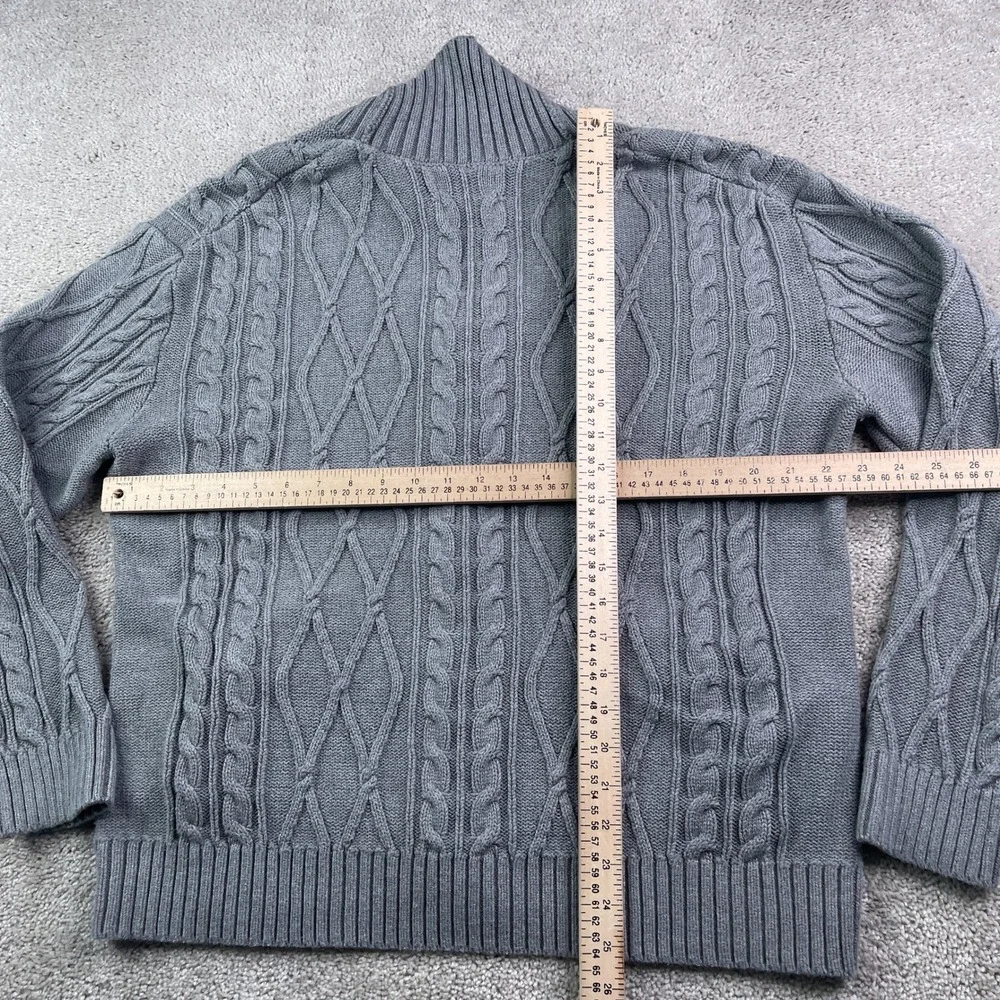 Old Navy Sweater Mens Large Gray Shawl Collar Cable Knit Button Up Cardigan Cozy